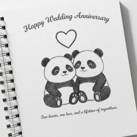 Cute Panda Happy Wedding Anniversary Image with Love Message