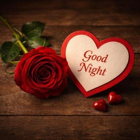 Romantic Good Night Rose and Heart Card Image