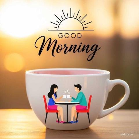 Good morning image featuring a large white coffee cup