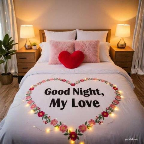 Good night romantic bedroom scene