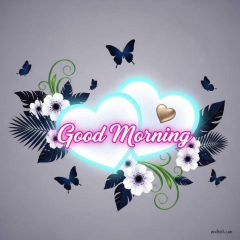 Good morning image with glowing heart shapes