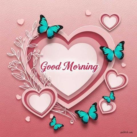 Good morning image with 3D paper cut heart design