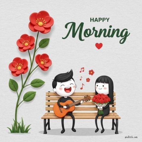 Good morning image with stick figure–style characters