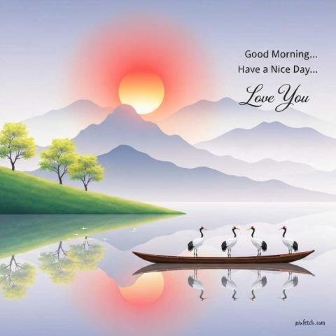 Dreamlike landscape painting with Good morning wishes