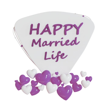 Happy Married Life Greeting with Purple and White Hearts