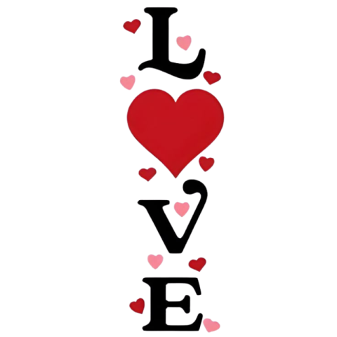 Love Typography with Red and Pink Hearts