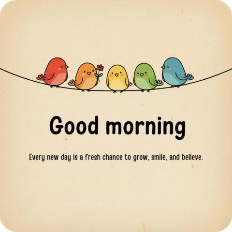 Good Morning Cute Birds image with Motivational Quote