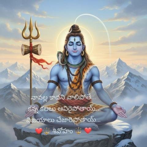 Lord Shiva Meditation Image with Telugu Devotional Quote