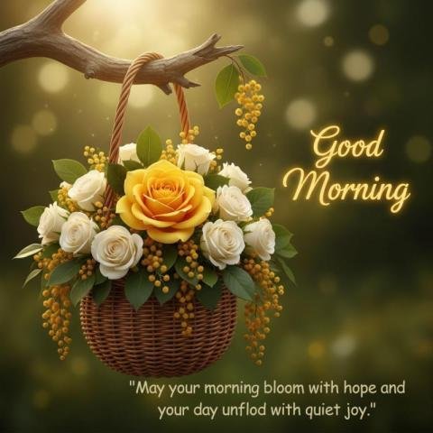 Good Morning Floral Basket Image with Inspiring Quote