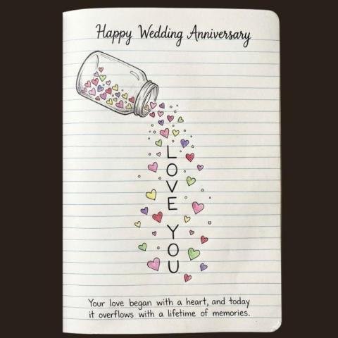 Happy Wedding Anniversary Love Jar Card with Romantic Quote