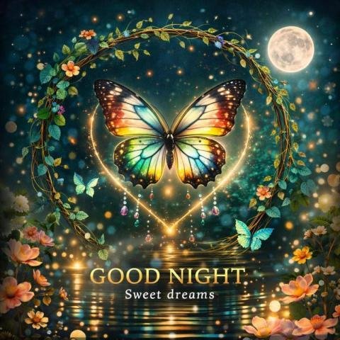 Colorful butterfly heart good night image