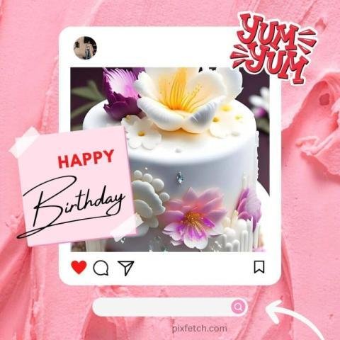 Instagram post about a birthday cake decorated with flowers