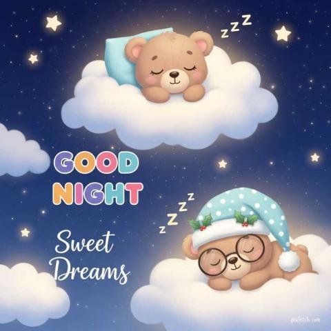 A cute, dreamy nighttime sky filled with fluffy clouds