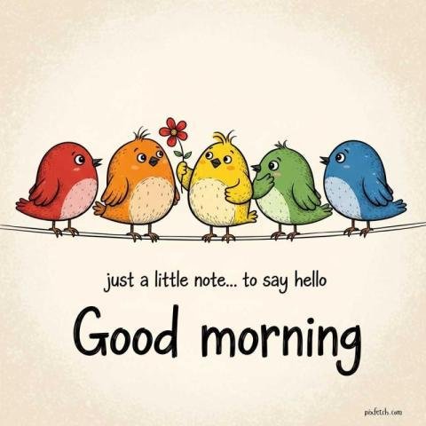 An illustration of five colorful cartoon birds with good morning wishes