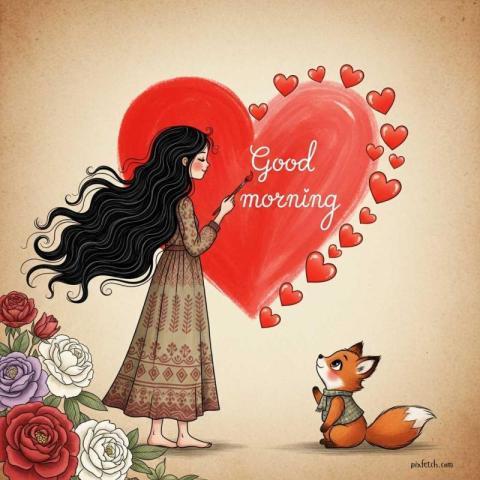 A whimsical illustration in a vintage style good morning image