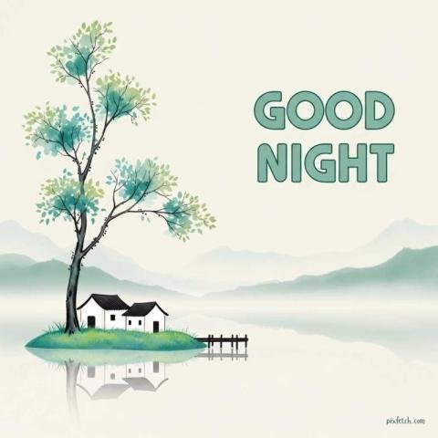 Landscape ink wash painting with good night wishes images free