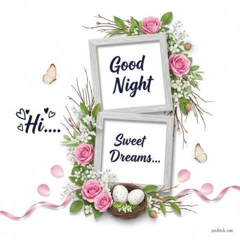 Good night greeting card with floral aesthetic