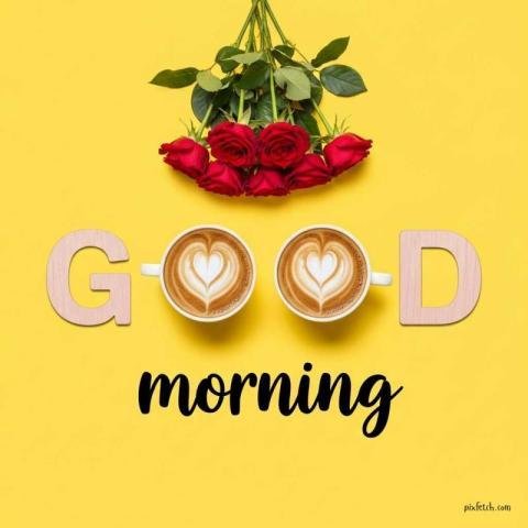 Cheerful Good Morning image with flowers and coffee cup