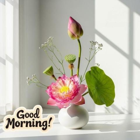 Good Morning with Pink Lotus Flower – Fresh Minimal Floral Still Life