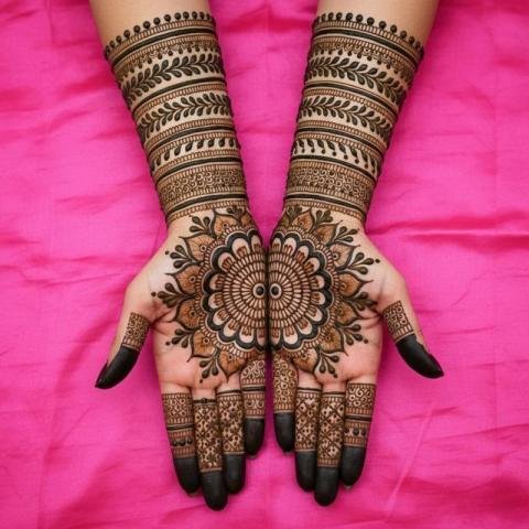 Beautiful Bridal Mehndi Design for Hands with Traditional Mandala Pattern