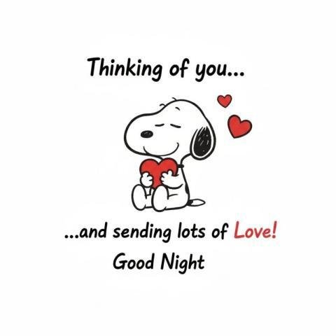 Good Night Love Image with Cute snoopy and Heart Message
