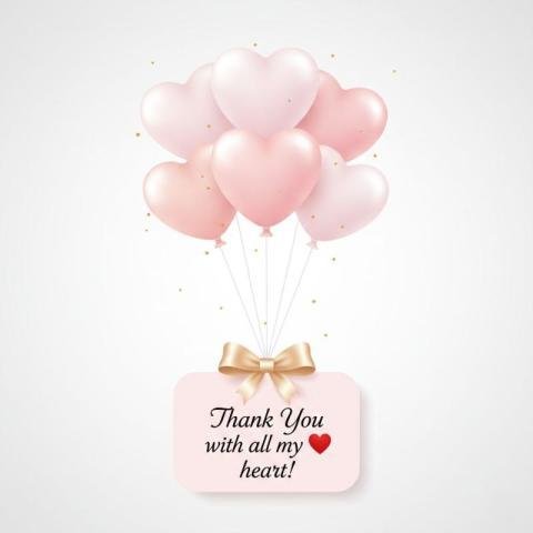 Thank You with All My Heart Message with Pink Heart Balloons