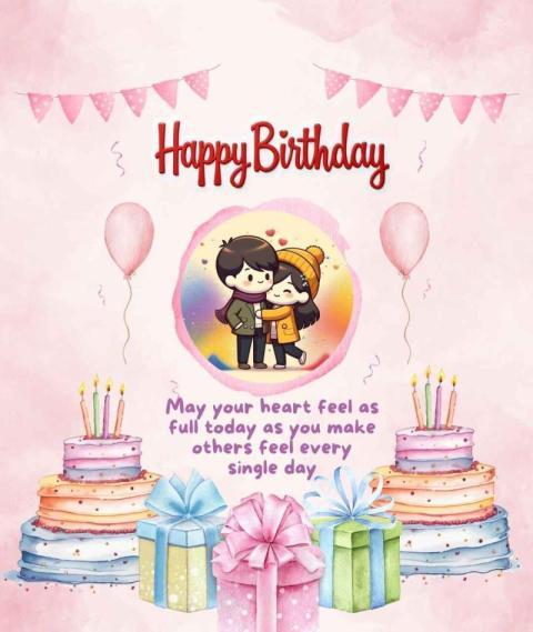 Cute Happy Birthday image with a lovely cartoon couple