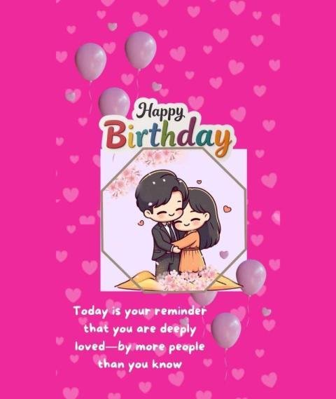 A cute cartoon couple hugging birthday card