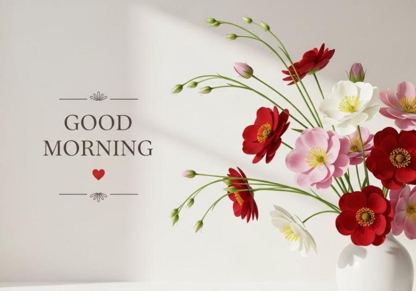 Good Morning Flowers in Vase – Elegant Floral Morning Greeting Image