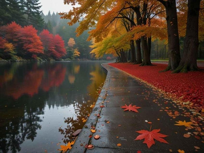 Autumn lake scenery image